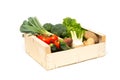 Cut Out of Wooden Crate Filled with Assorted Fresh Vegetables Royalty Free Stock Photo