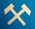 Cut paper color.Two white hammers on a blue background.Symbol intellectually of labor.