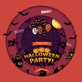 Cut paper Happy Halloween festive abstract background,