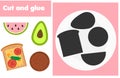 Cut and paste children educational game. Paper cutting activity. Make a breakfast food with glue. DIY worksheet Royalty Free Stock Photo