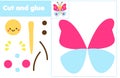 Cut and paste children educational game. Paper cutting activity. Make butterfly with glue and scissors. Stickers fun for toddlers Royalty Free Stock Photo