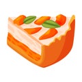 Cut Piece of Baked Pie with Apricot Creamy Filling and Shortcrust Pastry Vector Illustration