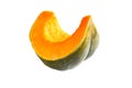 A cut piece of pumpkin on a white background is isolated. Orange pumpkin slice - autumn harvest, cooking