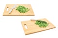 Cut in pieces green onion over cutting board Royalty Free Stock Photo