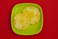 Cut Pineapple Plate with white background , photo , image . Royalty Free Stock Photo