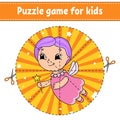 Cut and play. Round puzzle. Elderly fairy. Logic puzzle for kids. Activity page. Cutting practice for preschool. Cartoon character