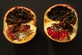 cut pomegranate fruit, half rot