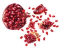 Cut the pomegranate with scattered grain Royalty Free Stock Photo