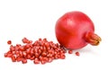 Cut the pomegranate with scattered grain top view isolated on white background cutout Royalty Free Stock Photo