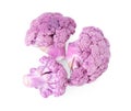 Cut purple cauliflowers on white background, top view. Healthy food