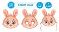 Rabbit Christmas New Year carnival face mask. Cute bunny animal head. Masquerade costume holiday party. Children paper game vector Royalty Free Stock Photo