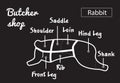 Cut of rabbit. Poster Butcher diagram for groceries, meat stores, butcher shop, farmer market. Rabbit silhouette. Vector