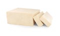 Cut raw tofu block on white background Royalty Free Stock Photo