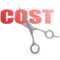 Cut red cost word with scissor