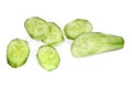 Cut ripe cucumber on white background