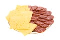 The cut salami and cheese on a plate. Royalty Free Stock Photo