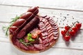 Cut salami mix on catering platter
