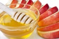 Cut into slices of apples with a bowl of honey Royalty Free Stock Photo