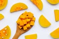 Cut and slices butternut squash on white background Royalty Free Stock Photo