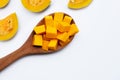 Cut and slices butternut squash on white background Royalty Free Stock Photo