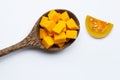 Cut and slices butternut squash on white background Royalty Free Stock Photo