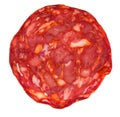 Cut Spanish sausage or salami chorizo. Isolated on white Royalty Free Stock Photo