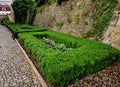 cut squares of flowerbed edging in a historic garden made of boxwood Royalty Free Stock Photo