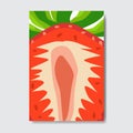 Cut strawberry template card, slice fresh fruit poster on white background, magazine cover vertical layout brochure Royalty Free Stock Photo