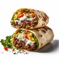 Bold And Colorful Fast Food Burritos On White Background