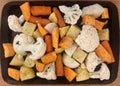 Cut up vegetables ready to go into the oven