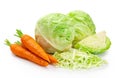 cut vegetables cabbage carrots isolated on white