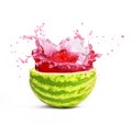 Cut watermelon with splash, isolated on white background Royalty Free Stock Photo