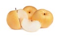 Cut and whole fresh apple pears on white background Royalty Free Stock Photo