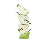 Cut and whole fresh ripe pears on white background Royalty Free Stock Photo