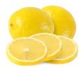 Cut and whole lemon fruits isolated on white background Royalty Free Stock Photo