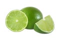 Cut and whole lime fruits isolated on white background Royalty Free Stock Photo