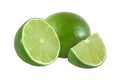 Cut and whole lime fruits isolated on white background Royalty Free Stock Photo