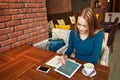 Cut woman lawyer is using digital table, Royalty Free Stock Photo