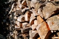 Cut wood, firewood for the winter. Cut logs fire wood and ready pieces of wood for heating wood.