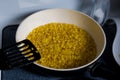 Cut yellow corn in a bowl Royalty Free Stock Photo