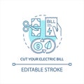 Cut your electric bill turquoise concept icon