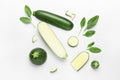 Cut zucchini squashes on white background Royalty Free Stock Photo
