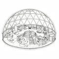 Cutaway illustration of a geodesic dome house showcases a spacious interior divided Royalty Free Stock Photo