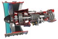 Cutaway Turbofan Aircraft Engine Sectioned 3D rendering