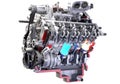 Cutaway V8 Car Engine with sectioned Ignition 3D rendering on white background
