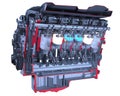 Cutaway V12 Engine pistons and crankshaft Ignition on black background 3D rendering