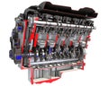 Cutaway V8 Engine section 3D rendering on white background