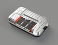 Cutaway view of electric vehicle battery pack on gray background