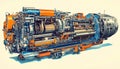 Intricate Jet Engine Cutaway Illustration Royalty Free Stock Photo