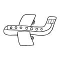 Cartoon doodle linear airplane isolated on white background.